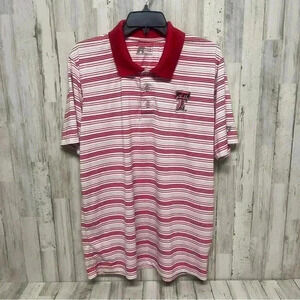 Texas Tech Red Raiders Russell Golf Polo Shirt Size Large Red/White Striped